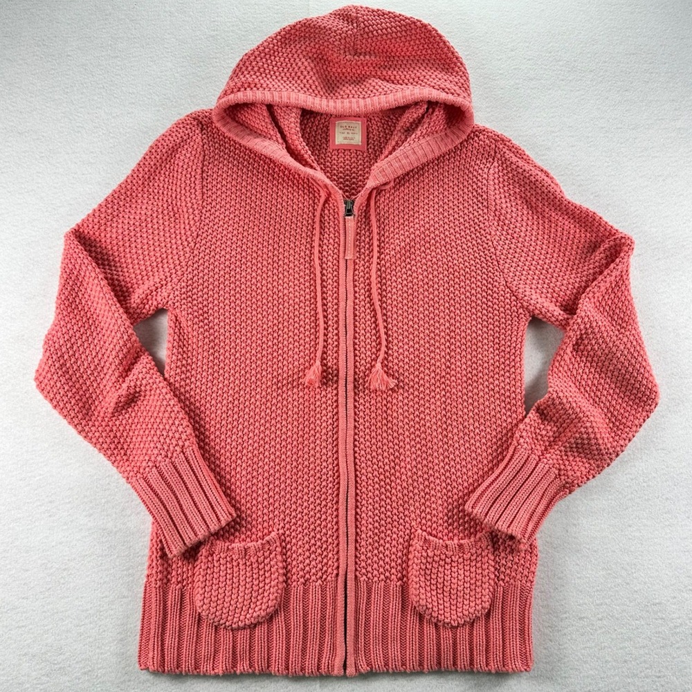 Y2K VTG Old Navy XL Coral Pink 100% Cotton Chunky Knit Full Zip Hoodie Sweater